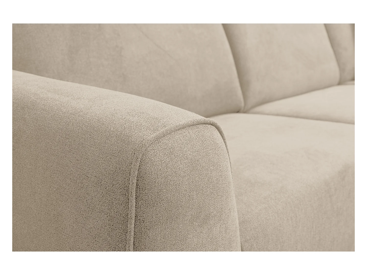 Canapé d'angle Mula, couleur : beige, tissu velours, pouf à droite