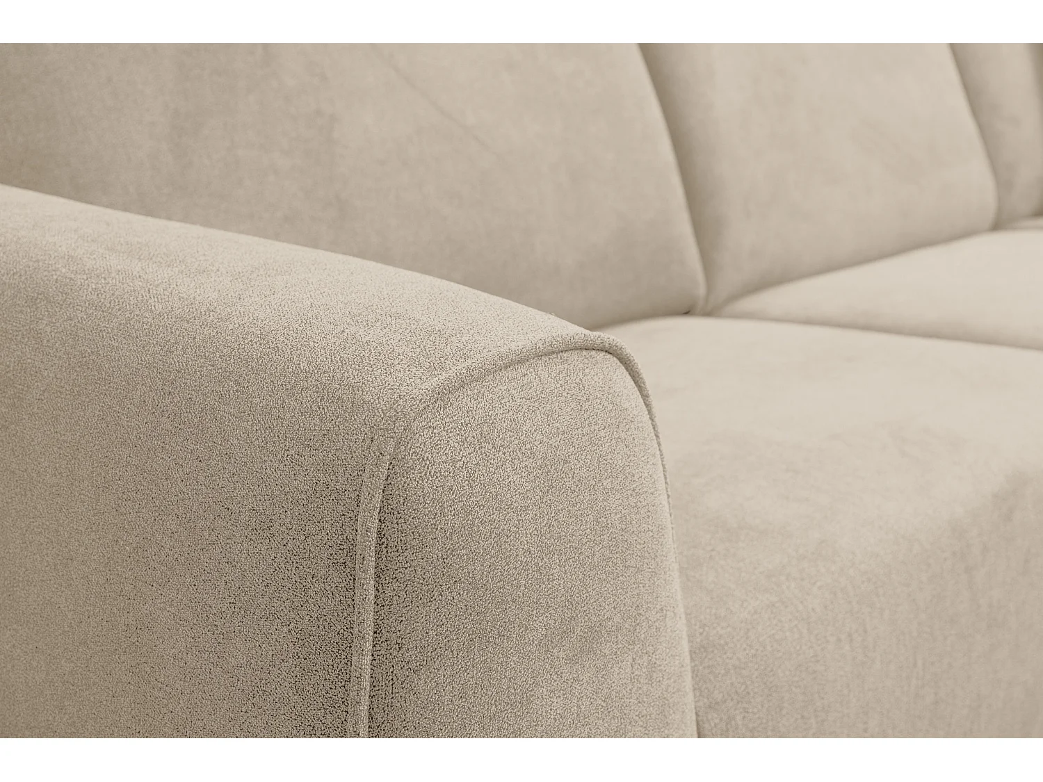 Canapé d'angle Mula, couleur : beige, tissu velours, pouf à droite