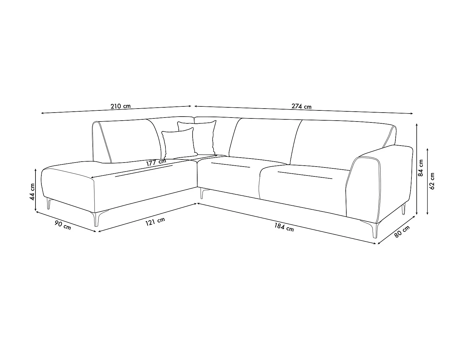 Canapé d'angle Mula, couleur : beige, tissu velours, pouf à droite