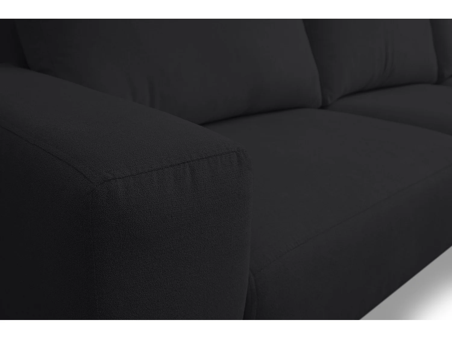 Canapé d'angle Aspen, couleur du canapé : noir, tissu velours, pouf à droite