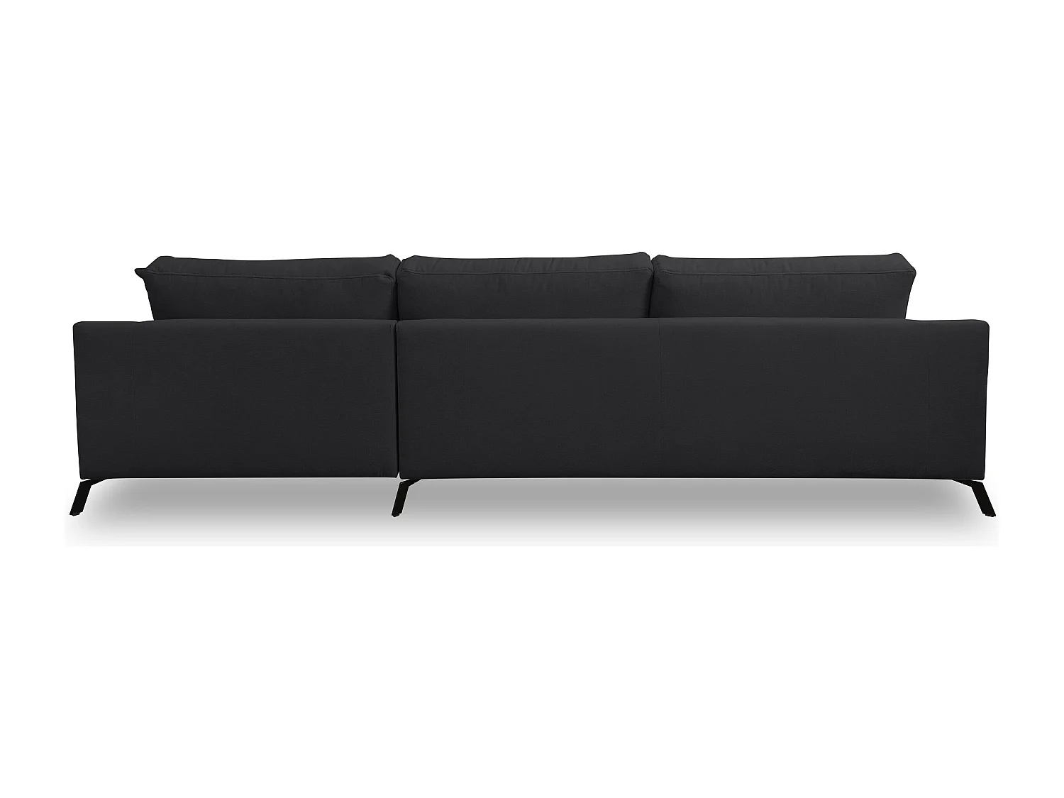 Canapé d'angle Aspen, couleur du canapé : noir, tissu velours, pouf à droite