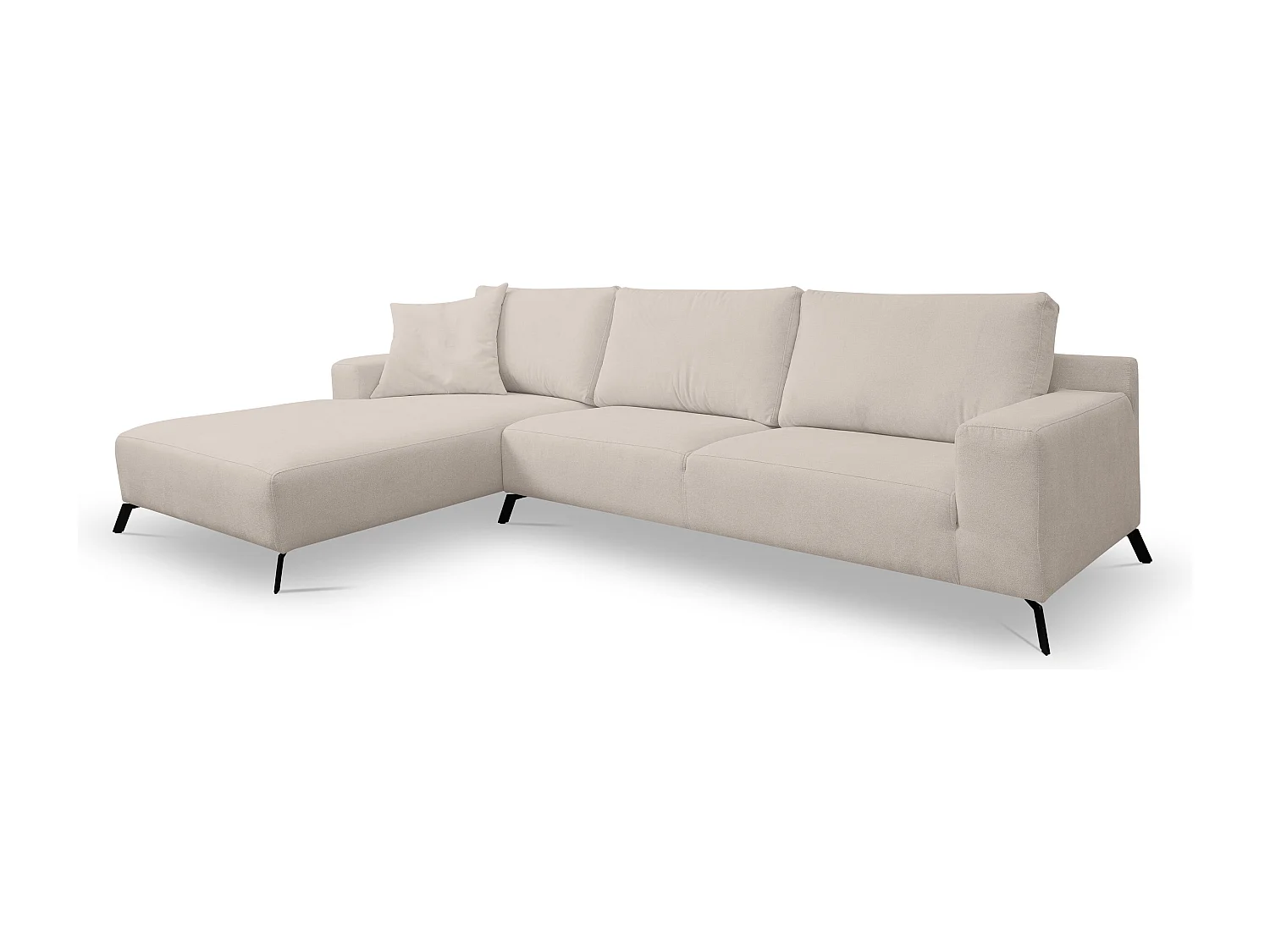 Canapé d'angle Aspen, couleur : beige, tissu velours, pouf à gauche