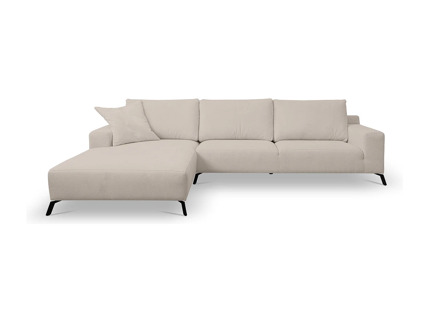 Canapé d'angle Aspen, couleur : beige, tissu velours, pouf à gauche