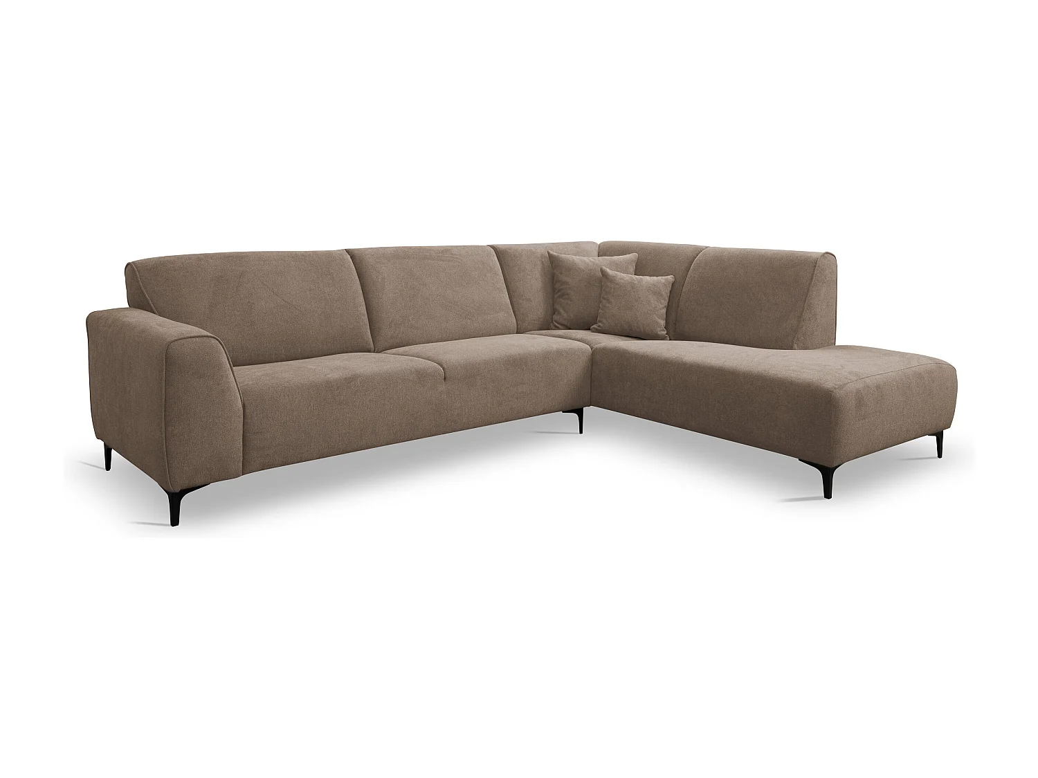 Canapé d'angle Mula, couleur : marron, tissu velours, pouf à droite