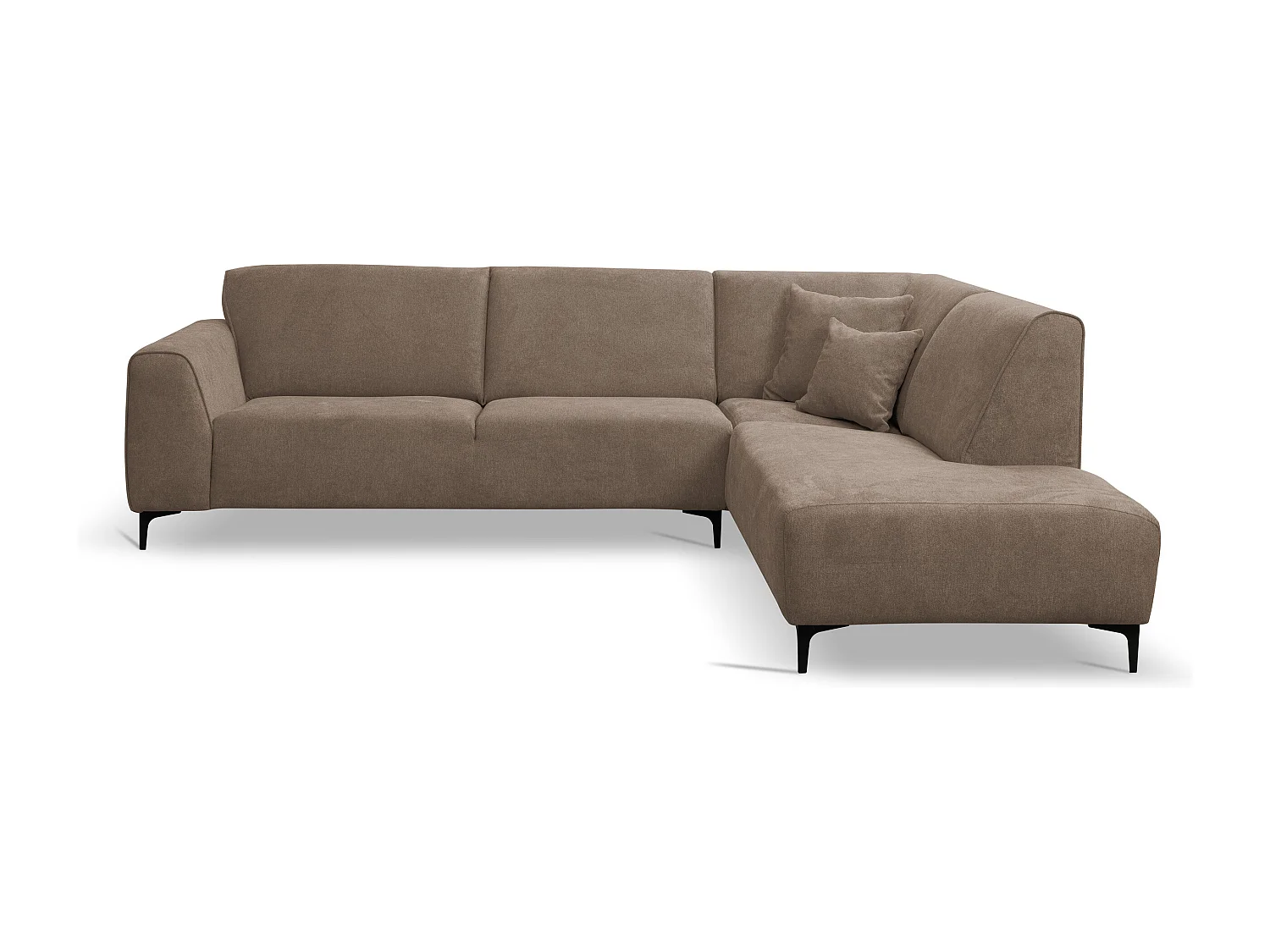 Canapé d'angle Mula, couleur : marron, tissu velours, pouf à droite