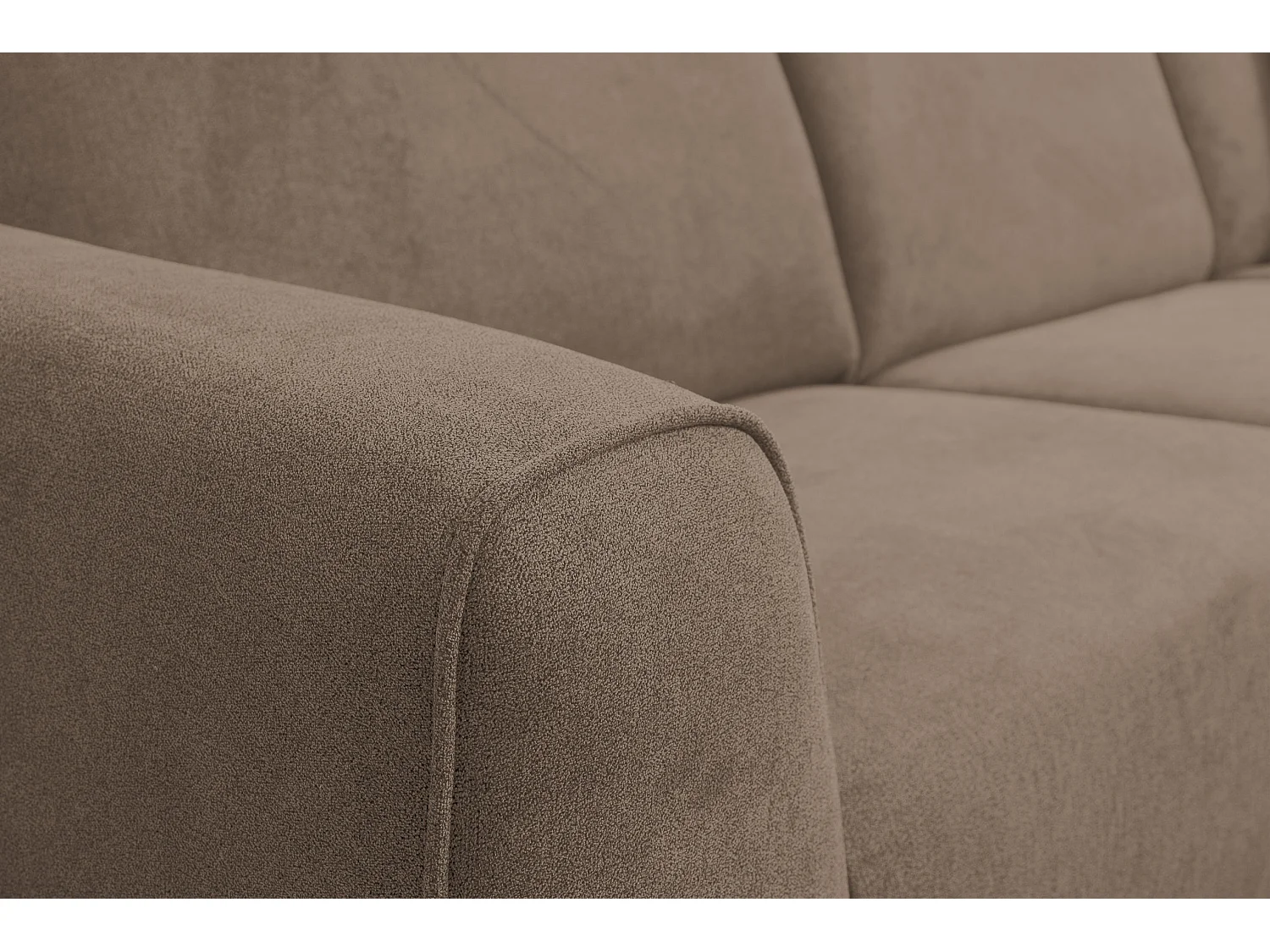 Canapé d'angle Mula, couleur : marron, tissu velours, pouf à droite