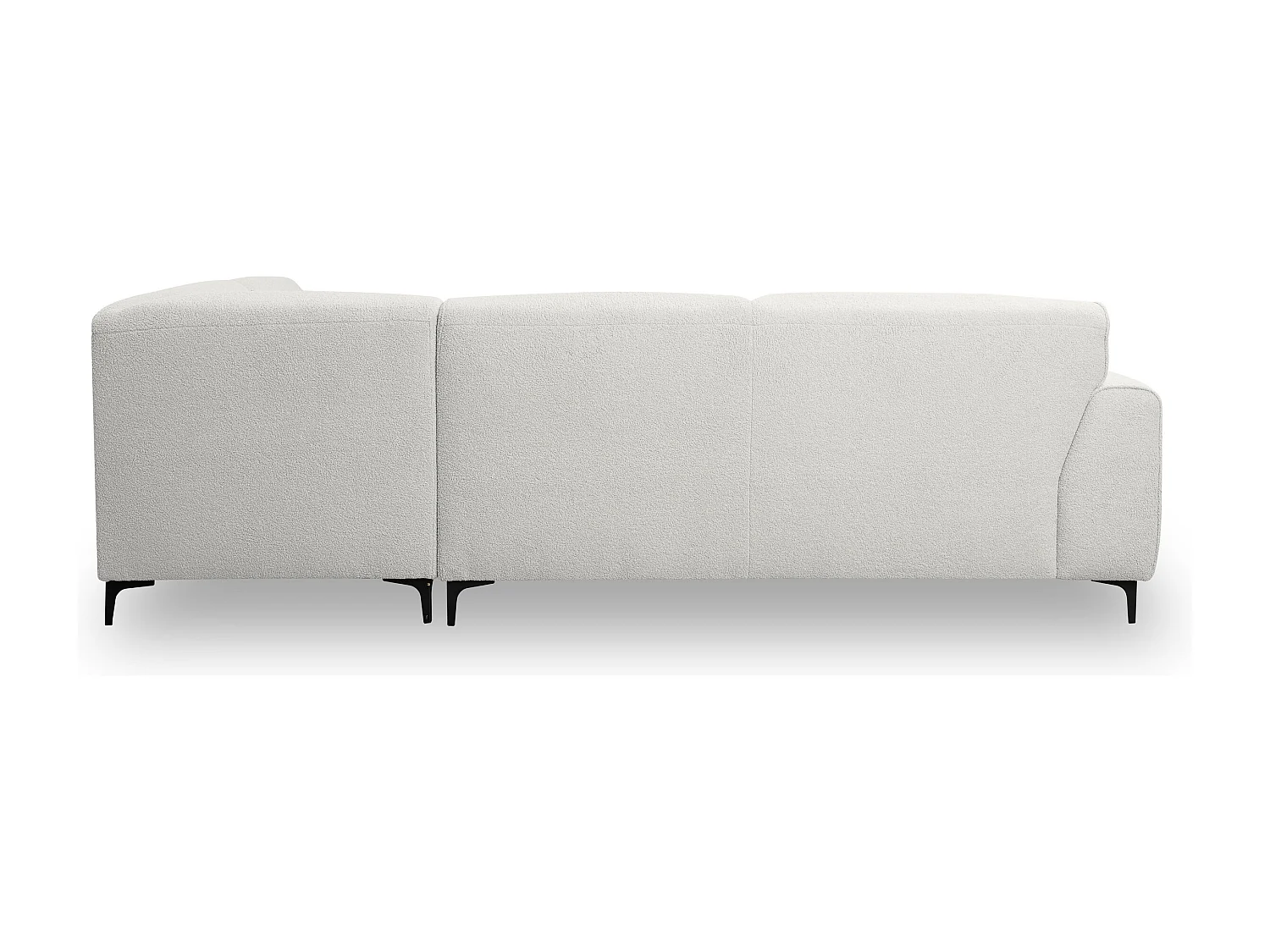 Canapé d'angle Mula, couleur Coach : blanc, tissu bouclé, pouf à droite