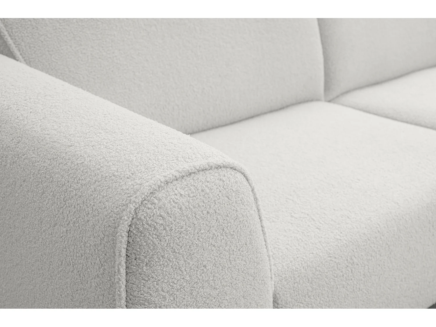 Canapé d'angle Mula, couleur Coach : blanc, tissu bouclé, pouf à droite