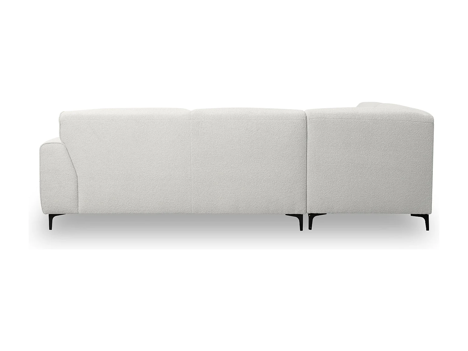 Canapé d'angle Mula, couleur Coach : blanc, tissu bouclé, pouf à gauche