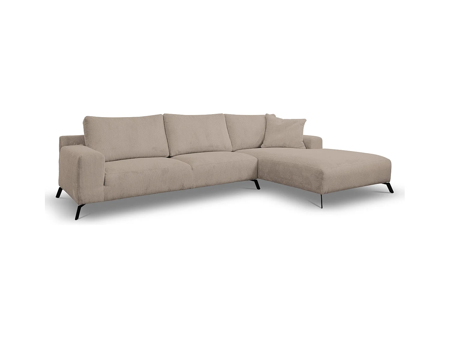 Canapé d'angle Aspen, couleur : marron, tissu velours côtelé, pouf à droite