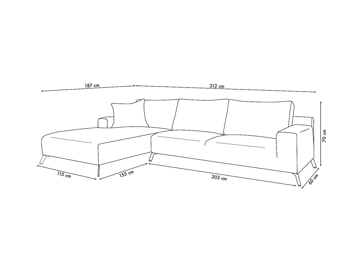 Canapé d'angle Aspen, couleur : marron, tissu velours côtelé, pouf à droite