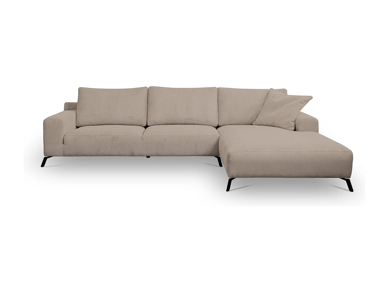 Canapé d'angle Aspen, couleur : marron, tissu velours côtelé, pouf à droite