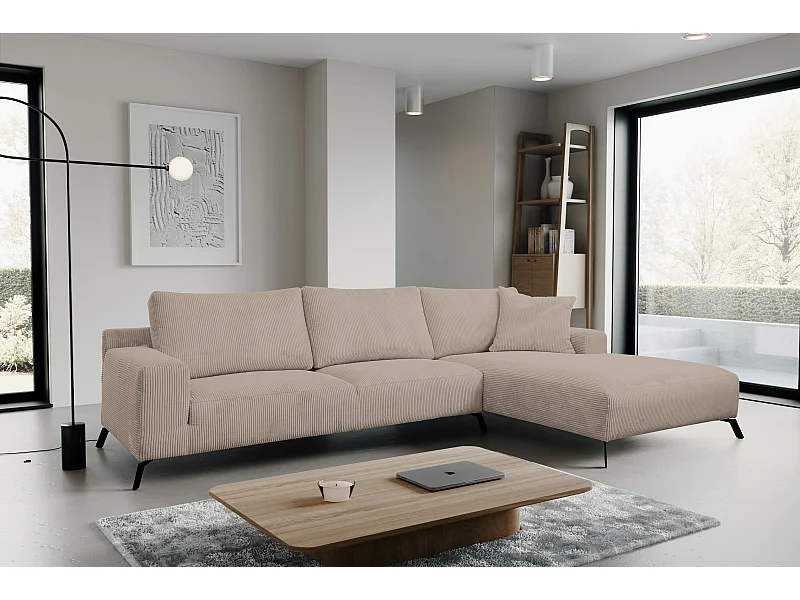 Hoekbank Aspen, hoekbank in L-vorm, kleur: bruin, corduroy, ottomane rechts