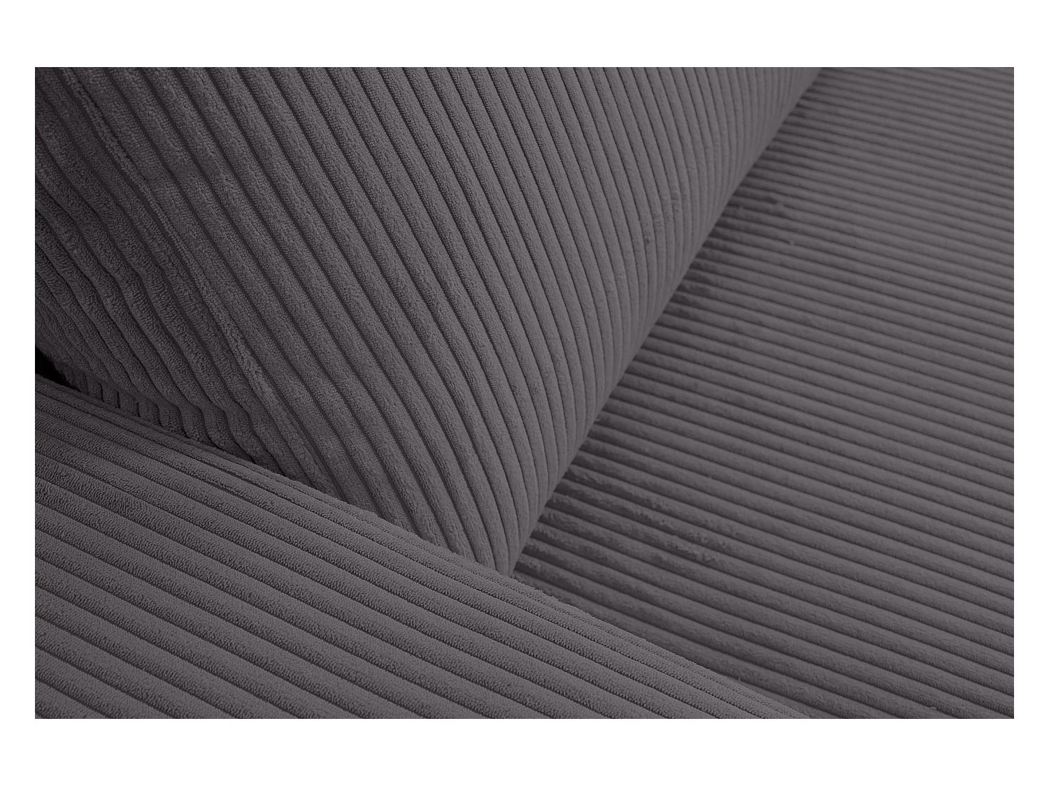 Canapé d'angle Aspen, couleur : gris foncé, tissu velours côtelé, pouf à droite