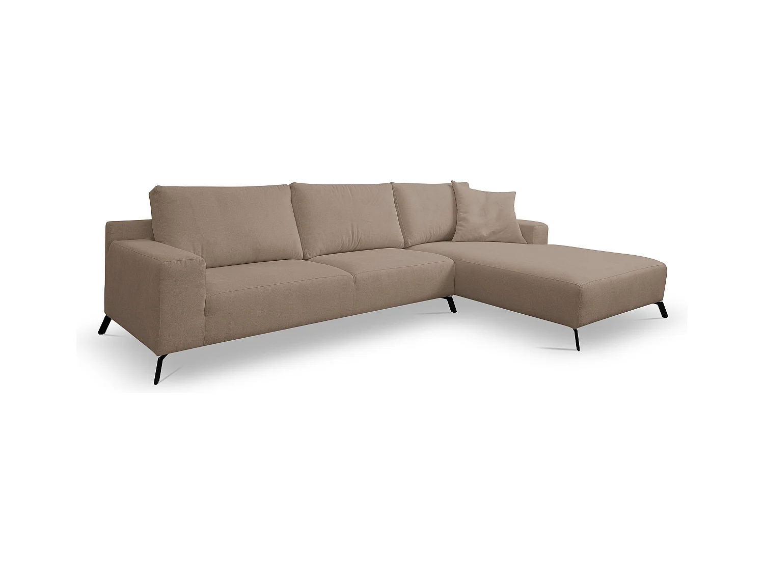 Canapé d'angle Aspen, couleur : marron, tissu velours, pouf à droite