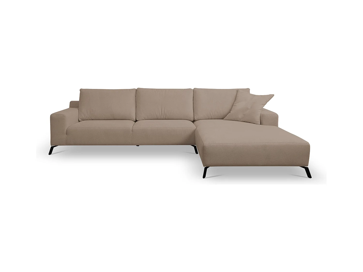 Canapé d'angle Aspen, couleur : marron, tissu velours, pouf à droite