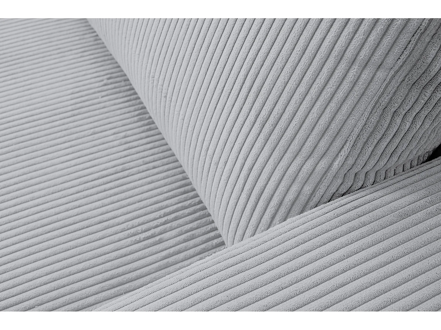 Canapé d'angle Aspen, couleur du canapé : gris clair, tissu velours côtelé, pouf à gauche