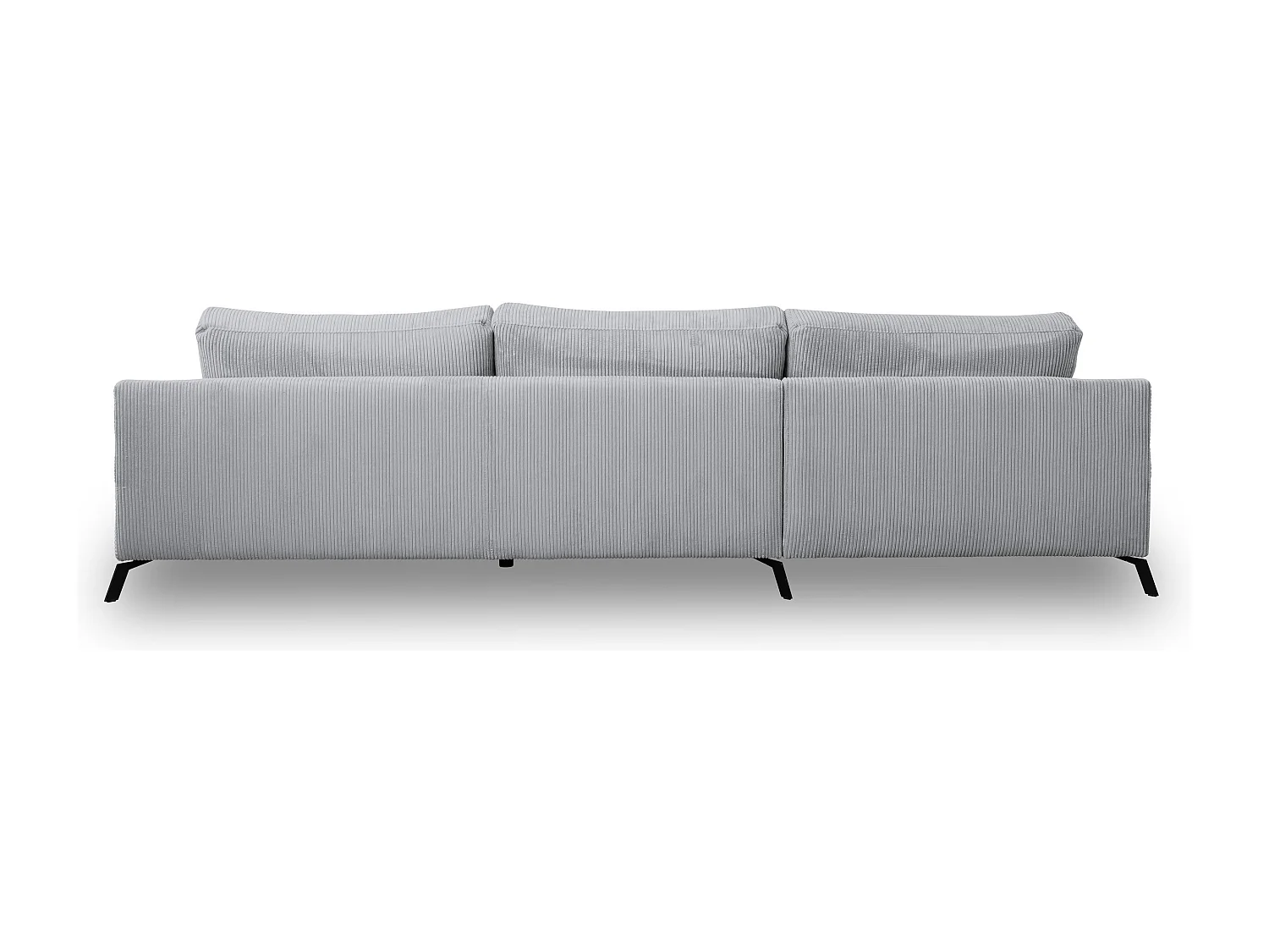 Canapé d'angle Aspen, couleur du canapé : gris clair, tissu velours côtelé, pouf à gauche