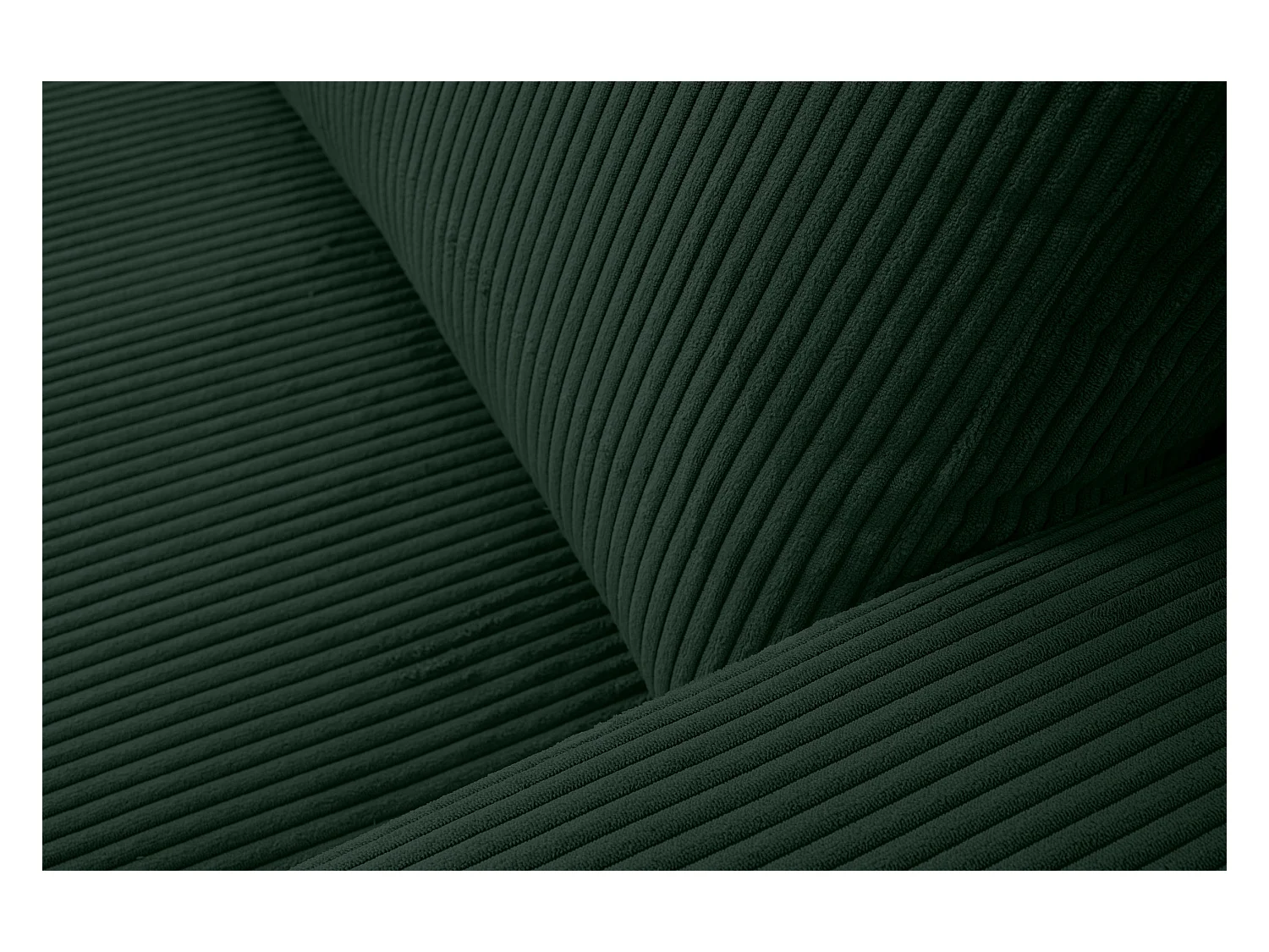 Canapé d'angle Aspen, couleur : vert, tissu velours côtelé, pouf à gauche