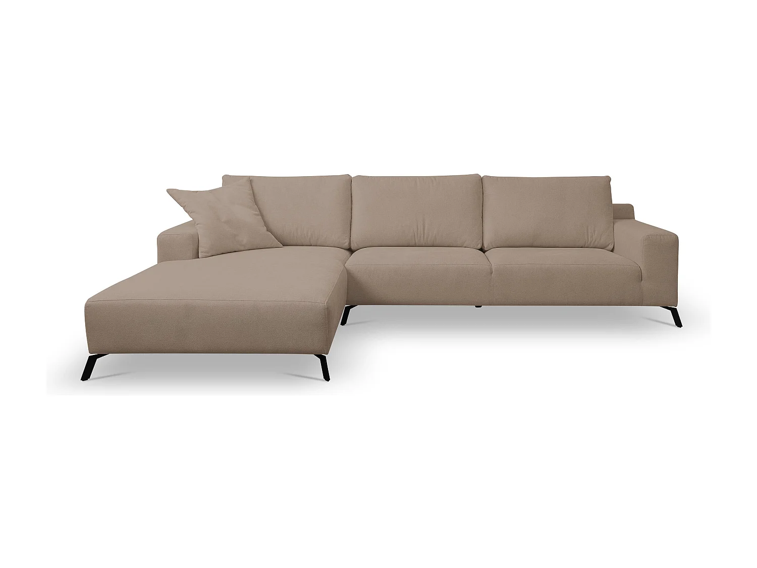 Canapé d'angle Aspen, couleur : marron, tissu velours, pouf gauche