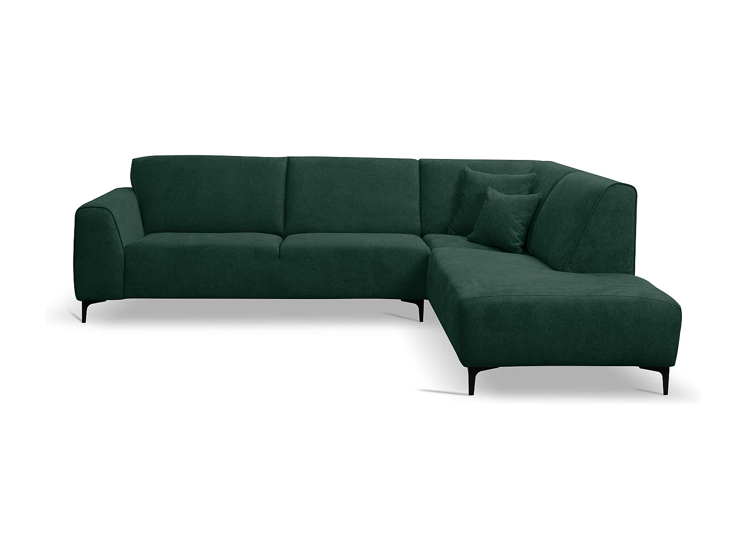 Canapé d'angle Mula, couleur Coach : vert, tissu velours, pouf à droite