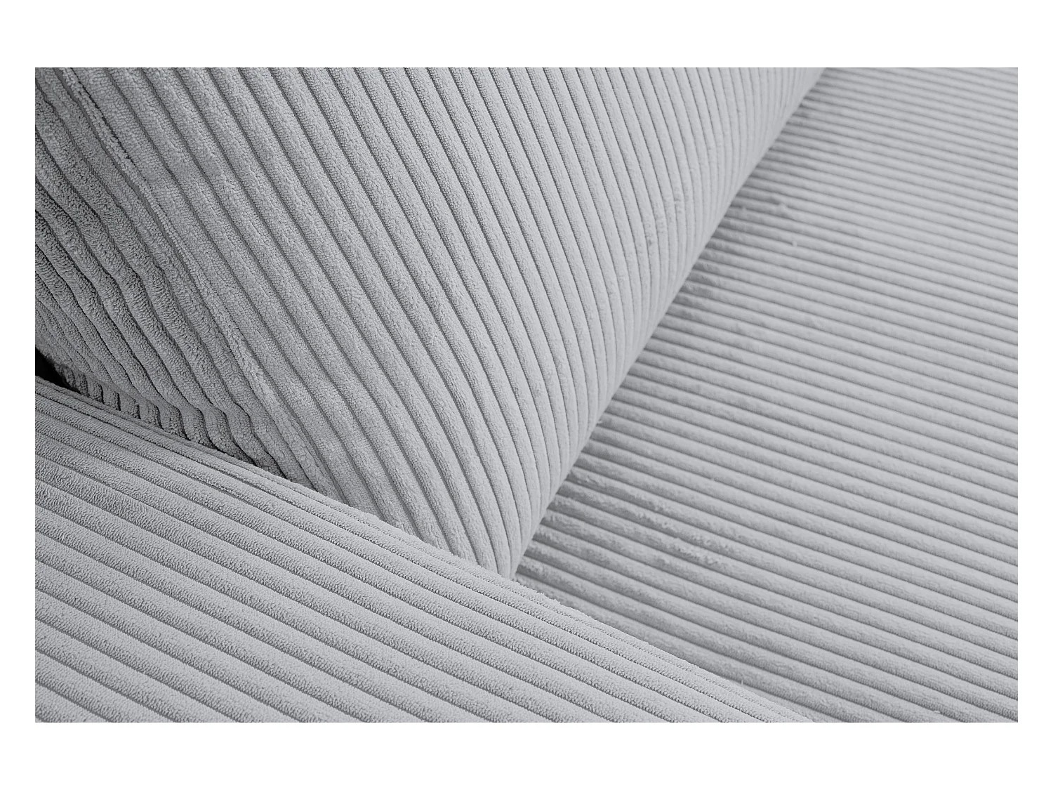 Canapé d'angle Aspen, couleur du canapé : gris clair, tissu cordé, pouf à droite