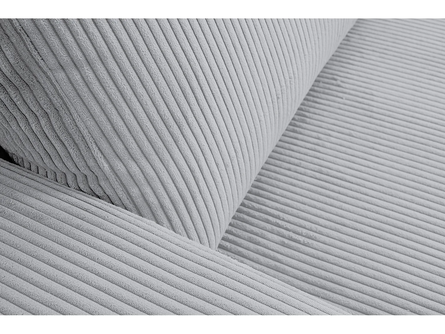 Canapé d'angle Aspen, couleur du canapé : gris clair, tissu cordé, pouf à droite