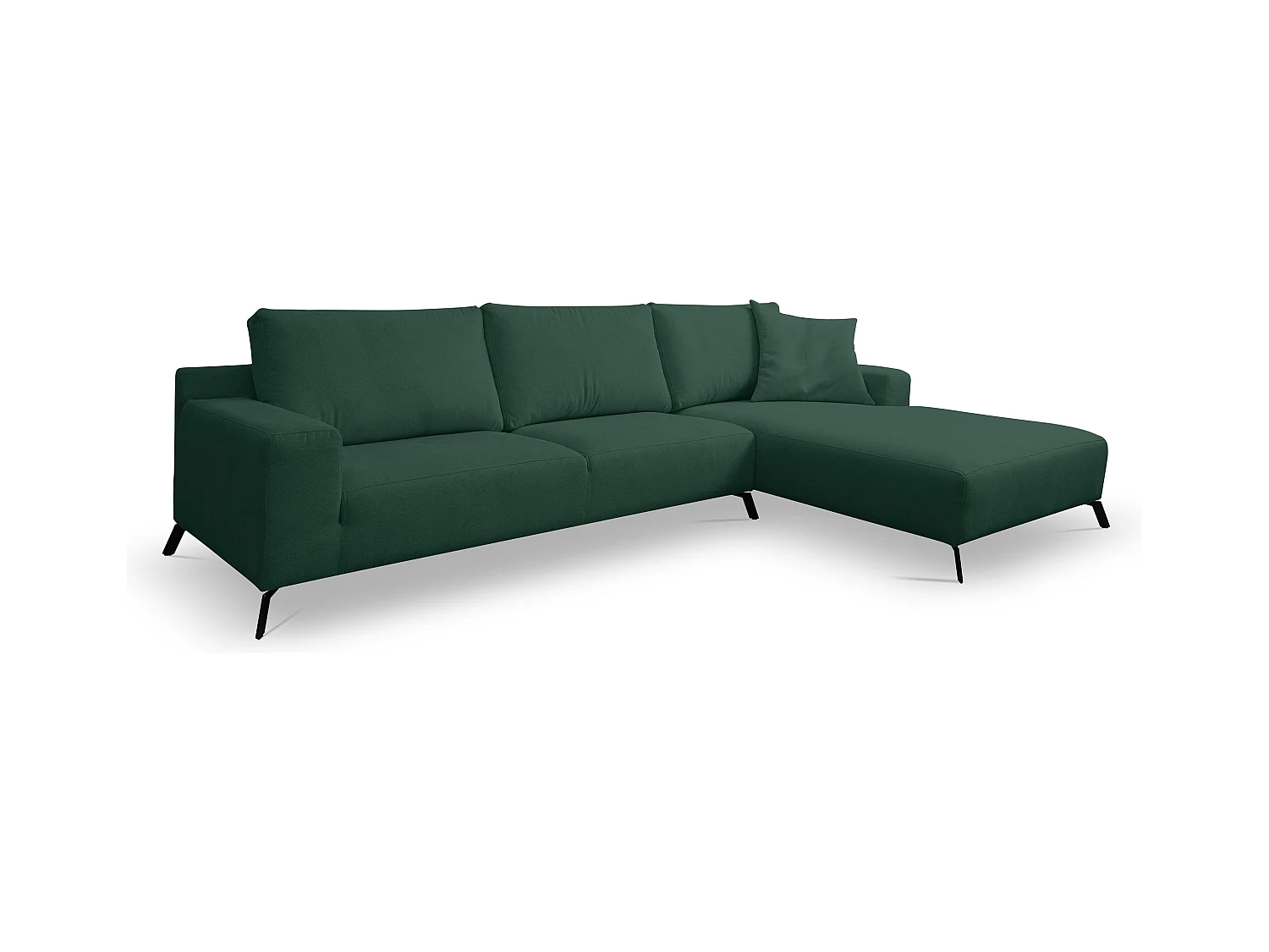 Canapé d'angle Aspen, couleur du canapé : vert, tissu velours, pouf à droite