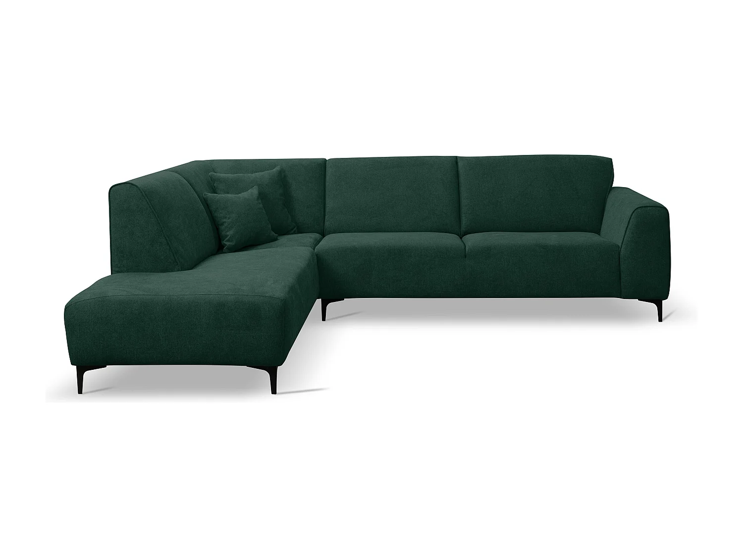 Canapé d'angle Mula, couleur : vert, tissu velours, pouf gauche