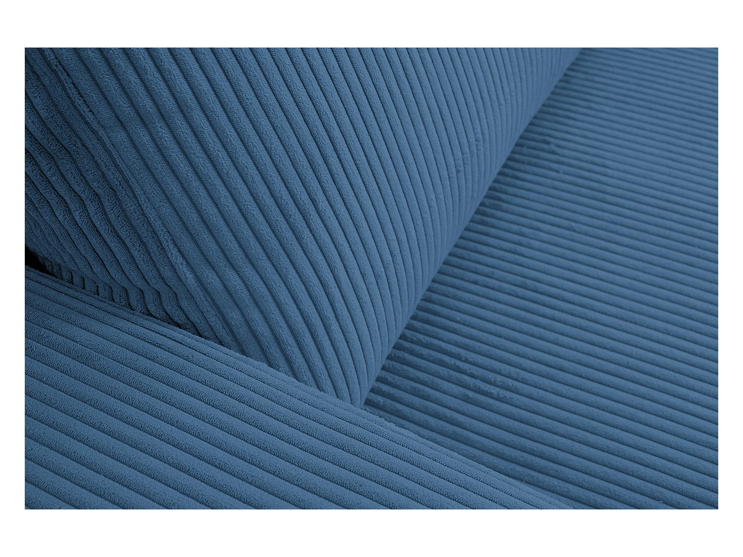 Canapé d'angle Aspen, couleur du canapé : bleu, tissu velours côtelé, pouf à droite