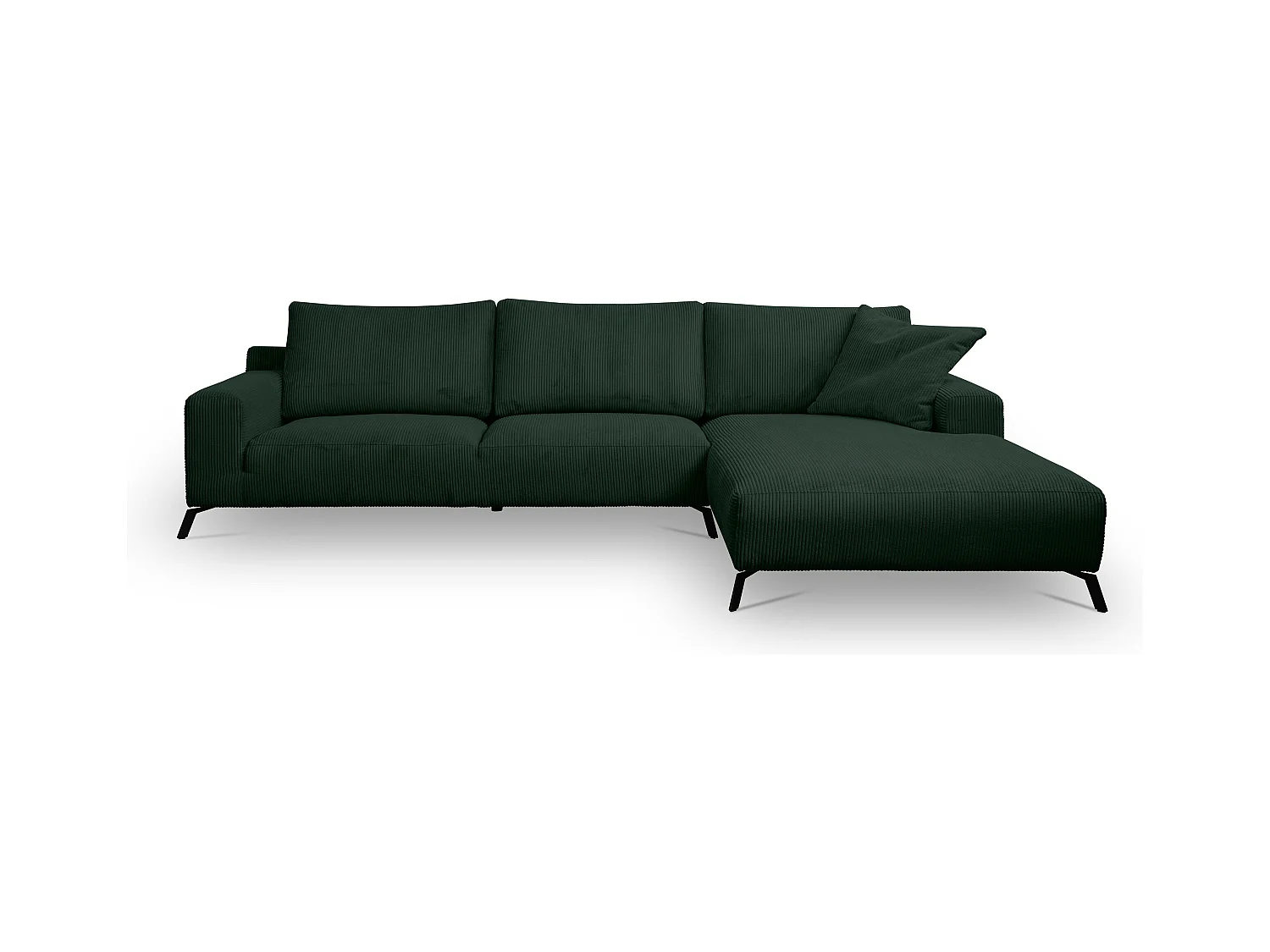 Canapé d'angle Aspen, couleur du canapé : vert, tissu velours côtelé, pouf à droite