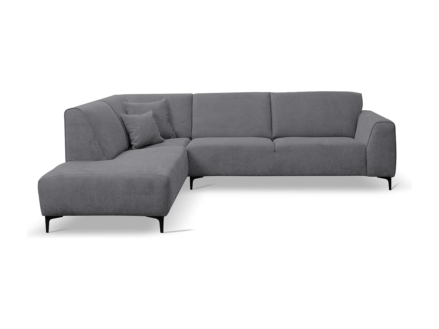 Canapé d'angle Mula, couleur du canapé : gris, tissu velours, pouf à gauche
