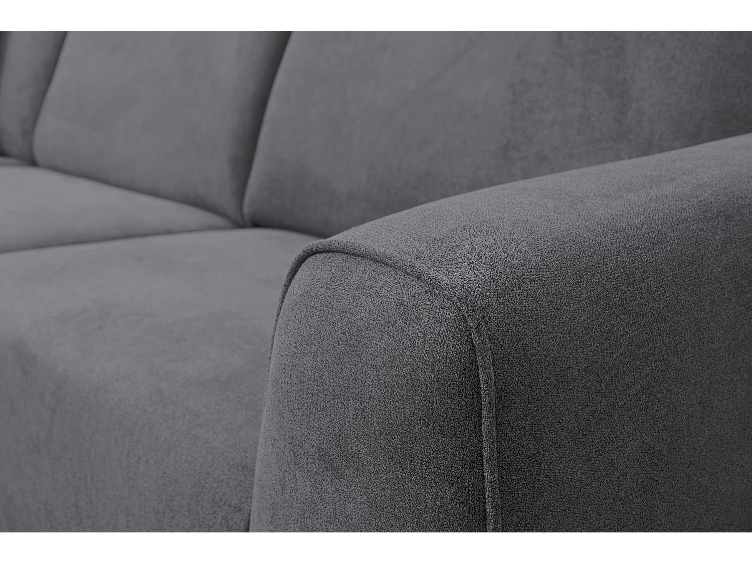 Canapé d'angle Mula, couleur du canapé : gris, tissu velours, pouf à gauche