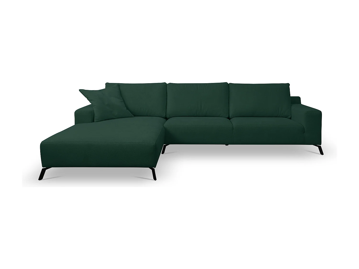 Canapé d'angle Aspen, couleur Coach : vert, tissu velours, pouf à gauche