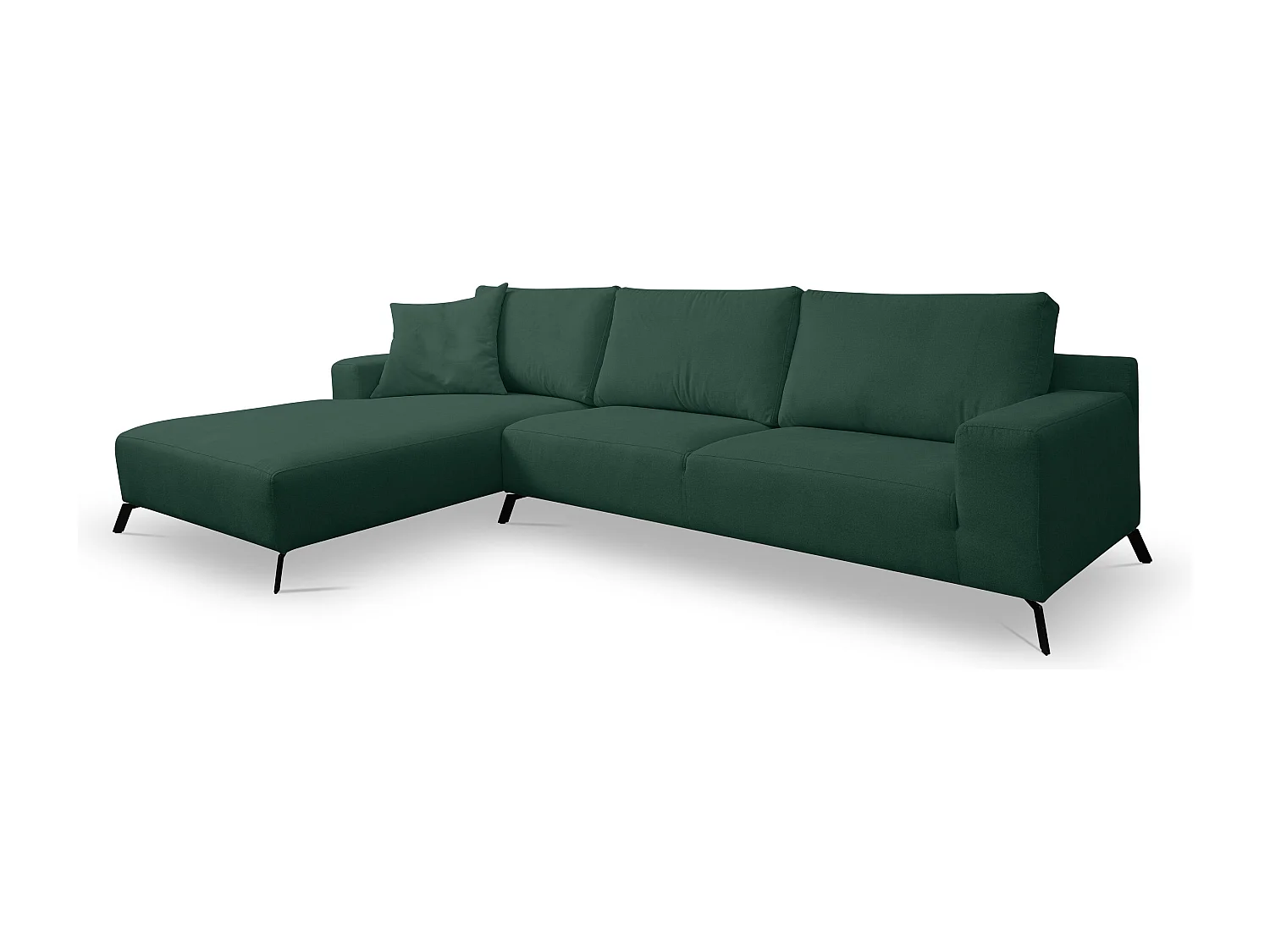 Canapé d'angle Aspen, couleur Coach : vert, tissu velours, pouf à gauche