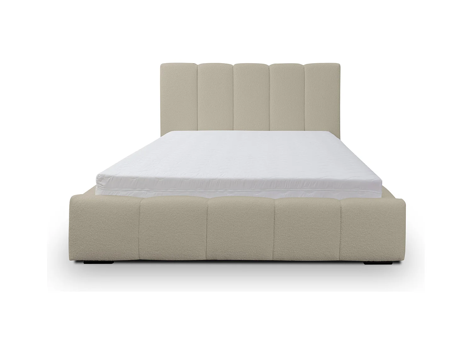 Lit rembourré Marco avec tête de lit, 140 x 200 cm, lit double avec coffre de rangement et sommier à lattes en métal, tissu bouclé, couleur : marron clair