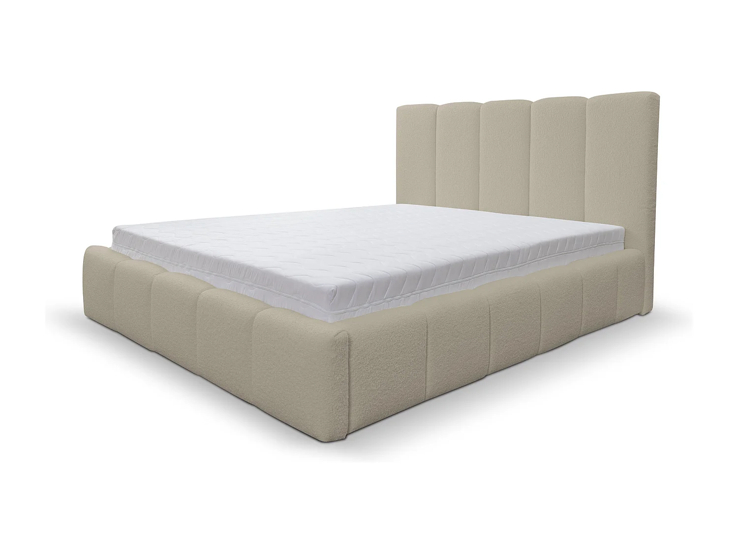 Lit rembourré Marco avec tête de lit, 140 x 200 cm, lit double avec coffre de rangement et sommier à lattes en métal, tissu bouclé, couleur : marron clair