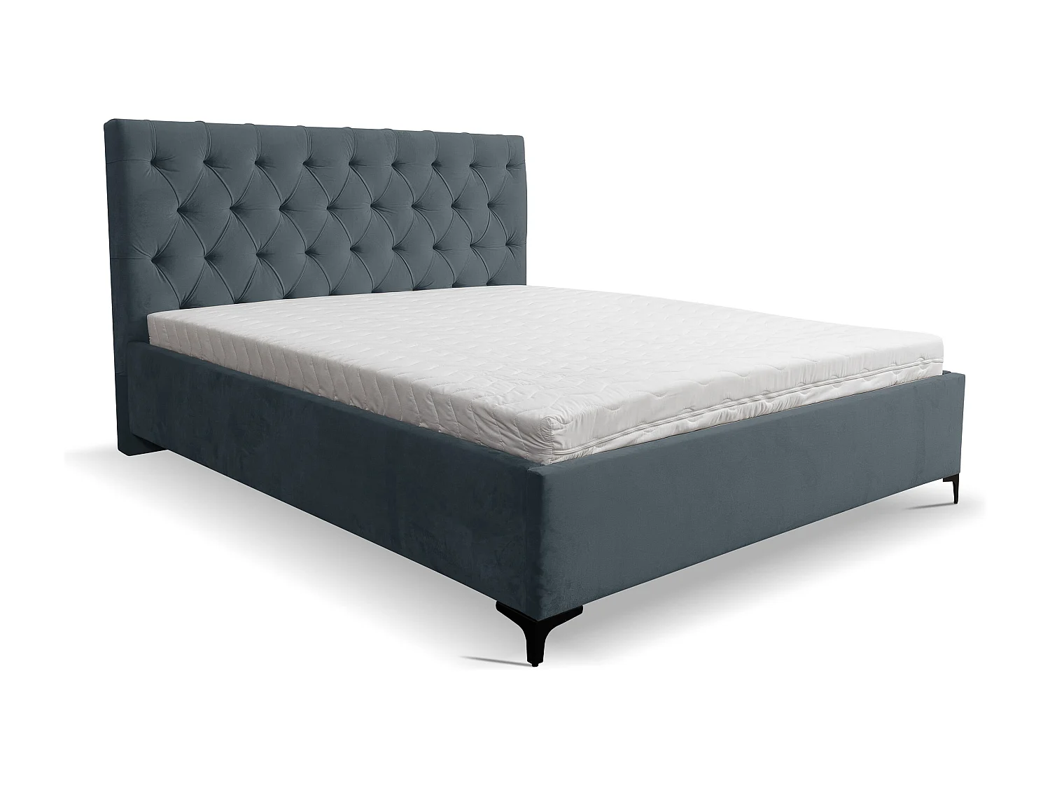 Lit rembourré Chesterfield avec tête de lit, 160 x 200 cm, lit double avec coffre de rangement et sommier à lattes en métal, tissu velours, couleur : gris foncé
