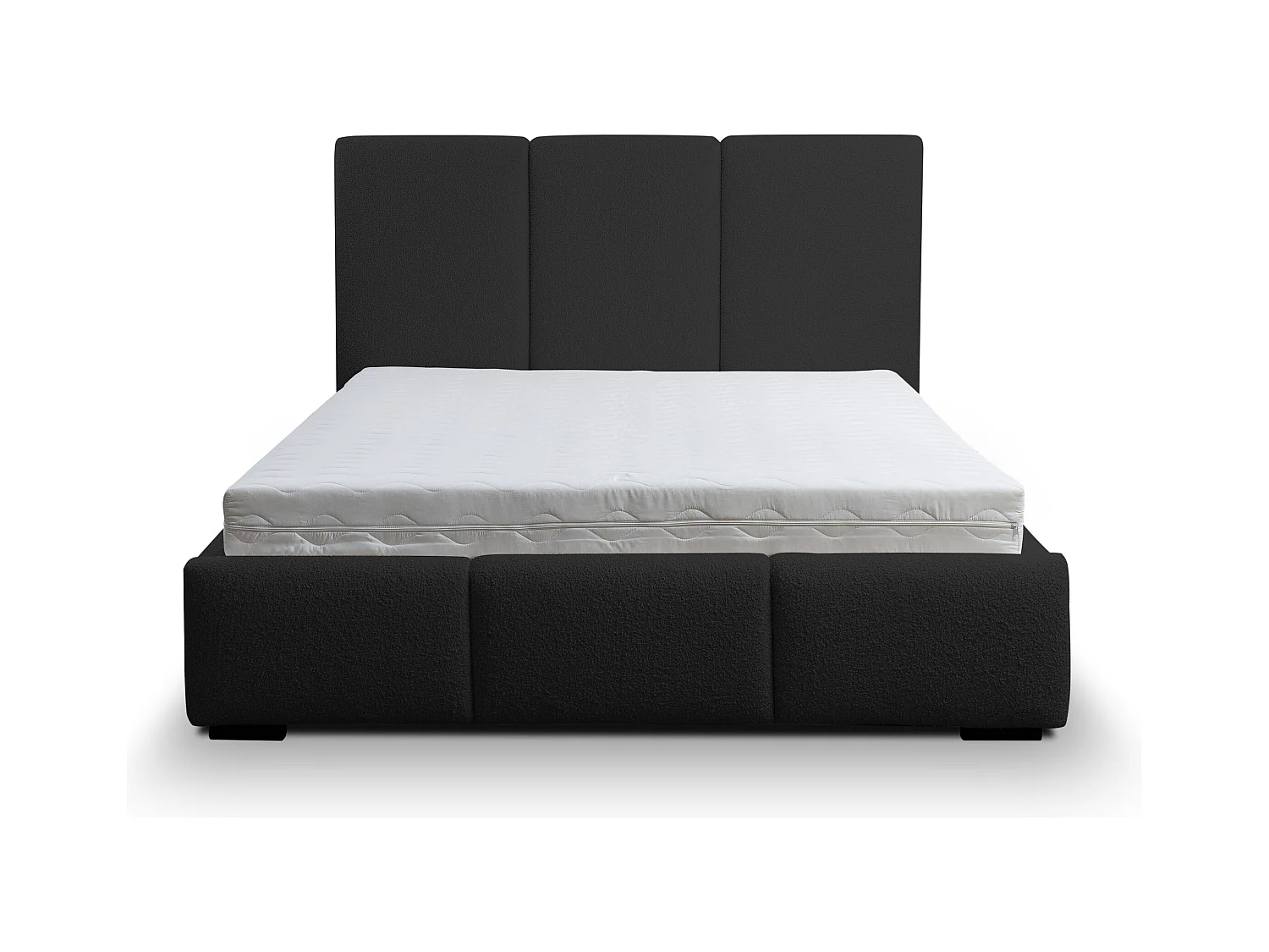 Lit rembourré Basti avec tête de lit, 140 x 200 cm, lit double avec coffre de rangement et sommier à lattes en métal, tissu bouclé, couleur : noir