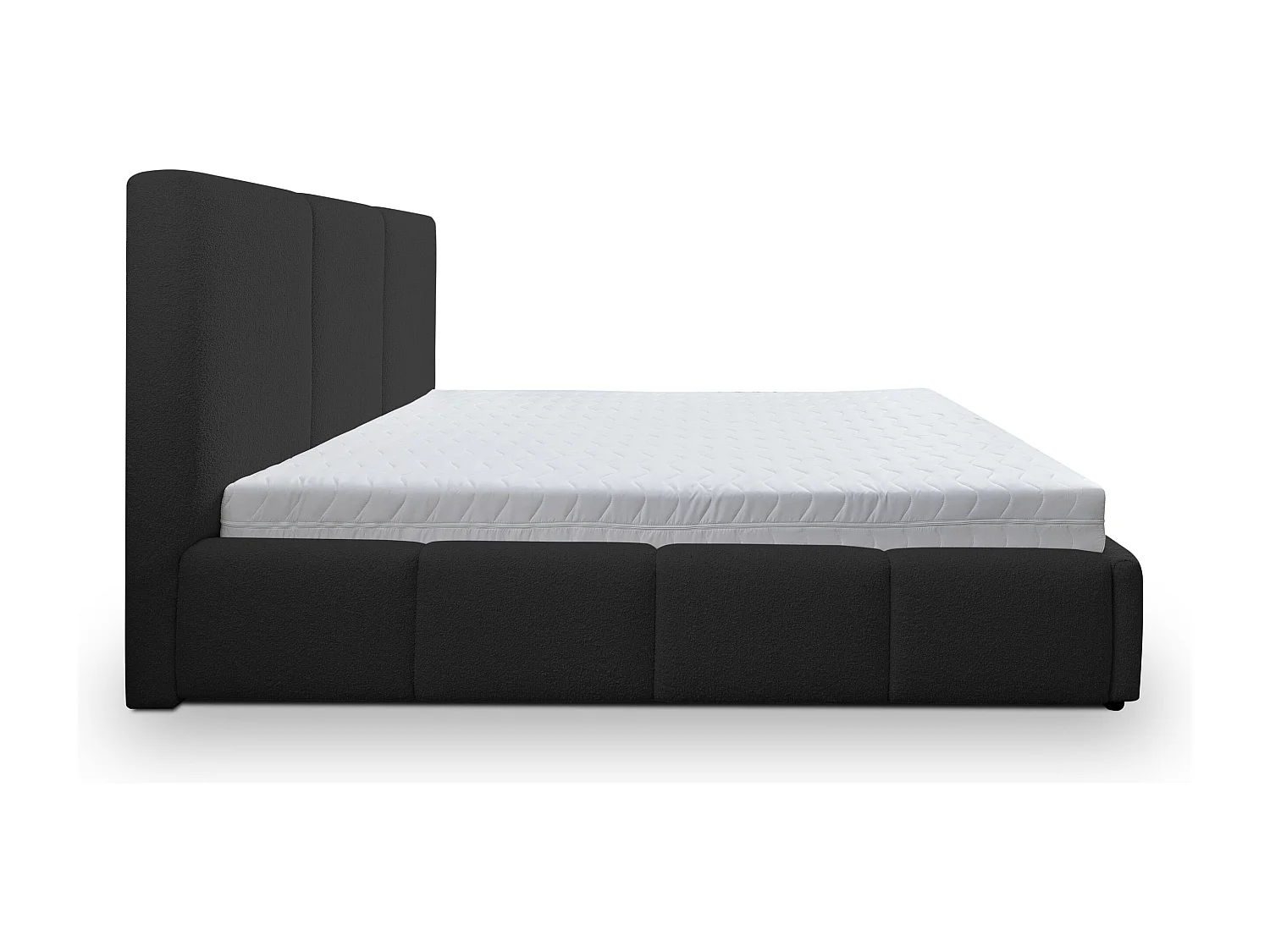 Lit rembourré Basti avec tête de lit, 140 x 200 cm, lit double avec coffre de rangement et sommier à lattes en métal, tissu bouclé, couleur : noir