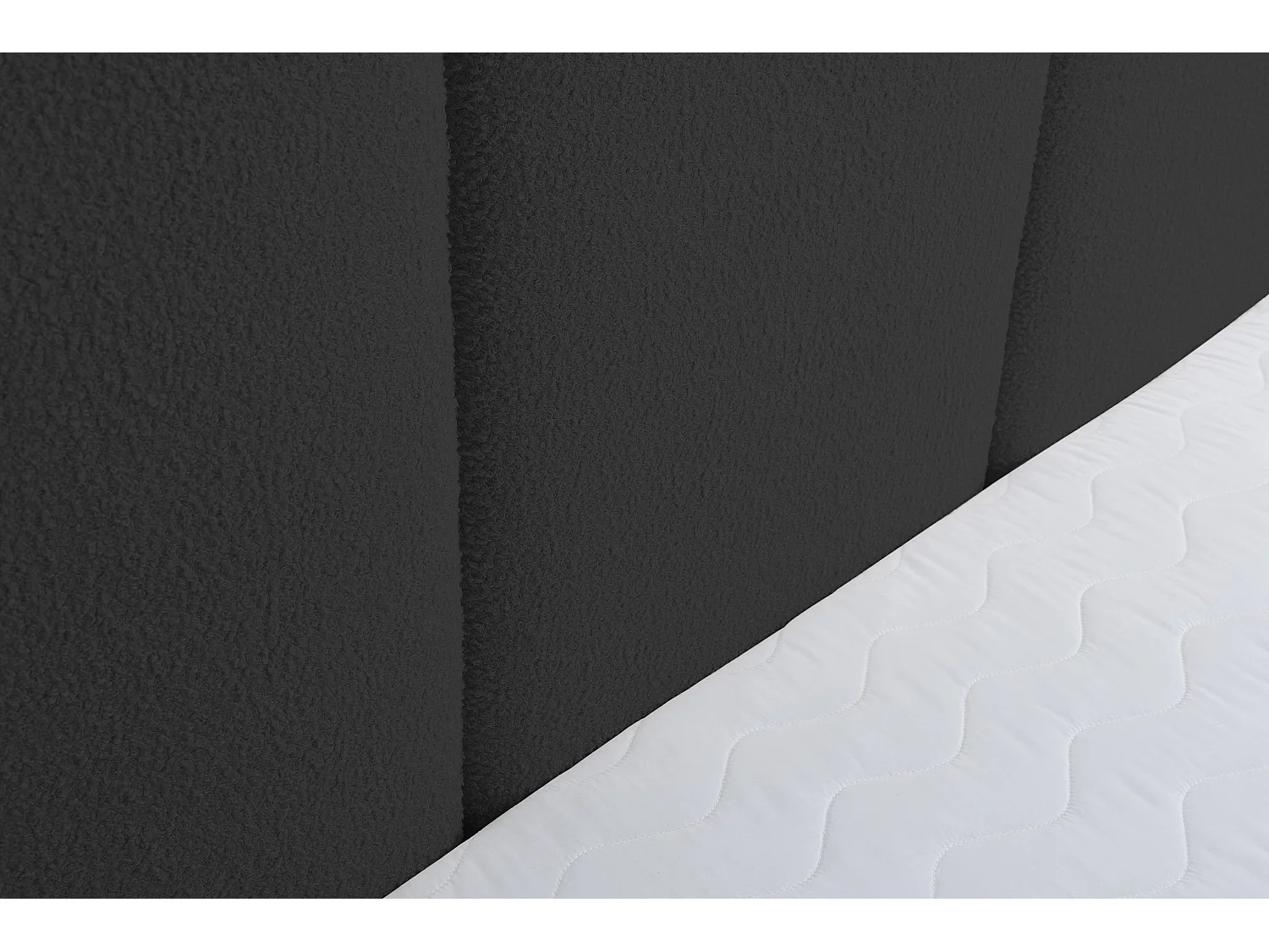 Lit rembourré Basti avec tête de lit, 140 x 200 cm, lit double avec coffre de rangement et sommier à lattes en métal, tissu bouclé, couleur : noir