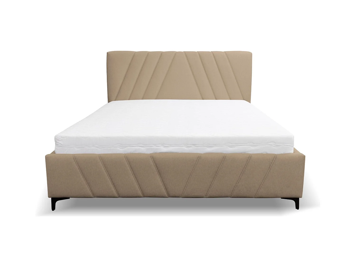 Lit rembourré Capri  avec tête de lit, 140 x 200 cm, lit double avec coffre de rangement et sommier à lattes en métal, tissu velours, couleur : marron