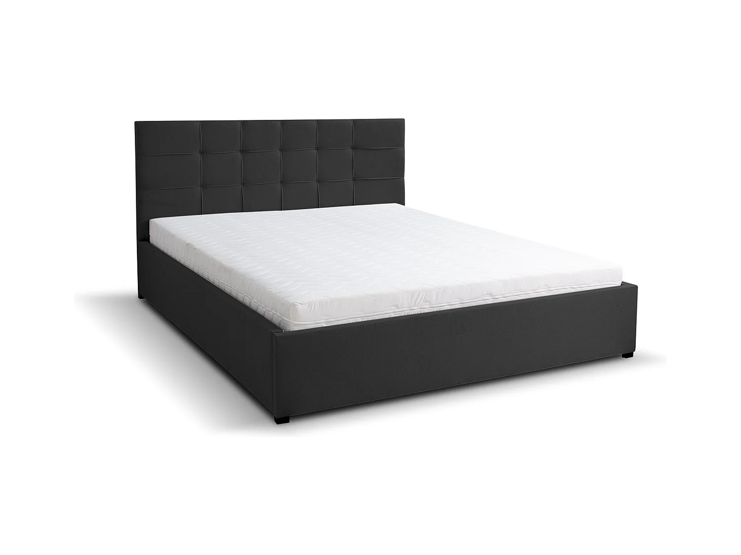 Lit rembourré JESSA avec tête de lit, 140 x 200 cm, lit double avec coffre de rangement et sommier à lattes en velours, velours, couleur : noir