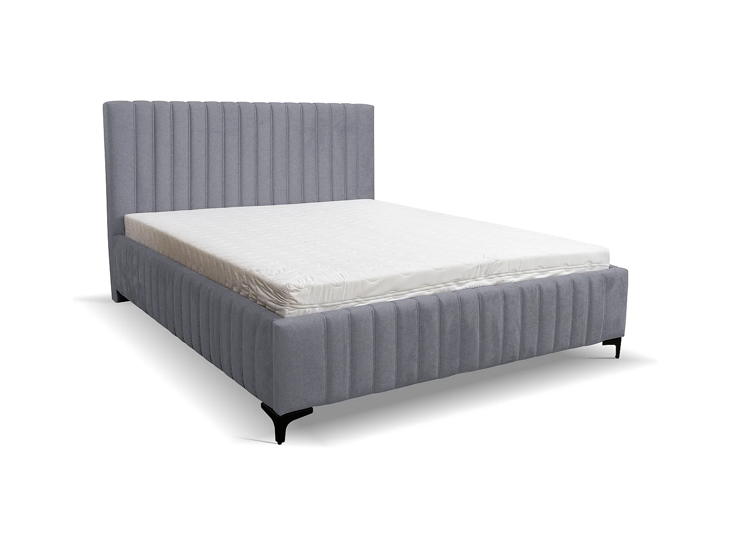 Lit rembourré Quant avec tête de lit, 180 x 200 cm, lit double avec coffre de rangement et sommier à lattes en métal, tissu velours, couleur : gris