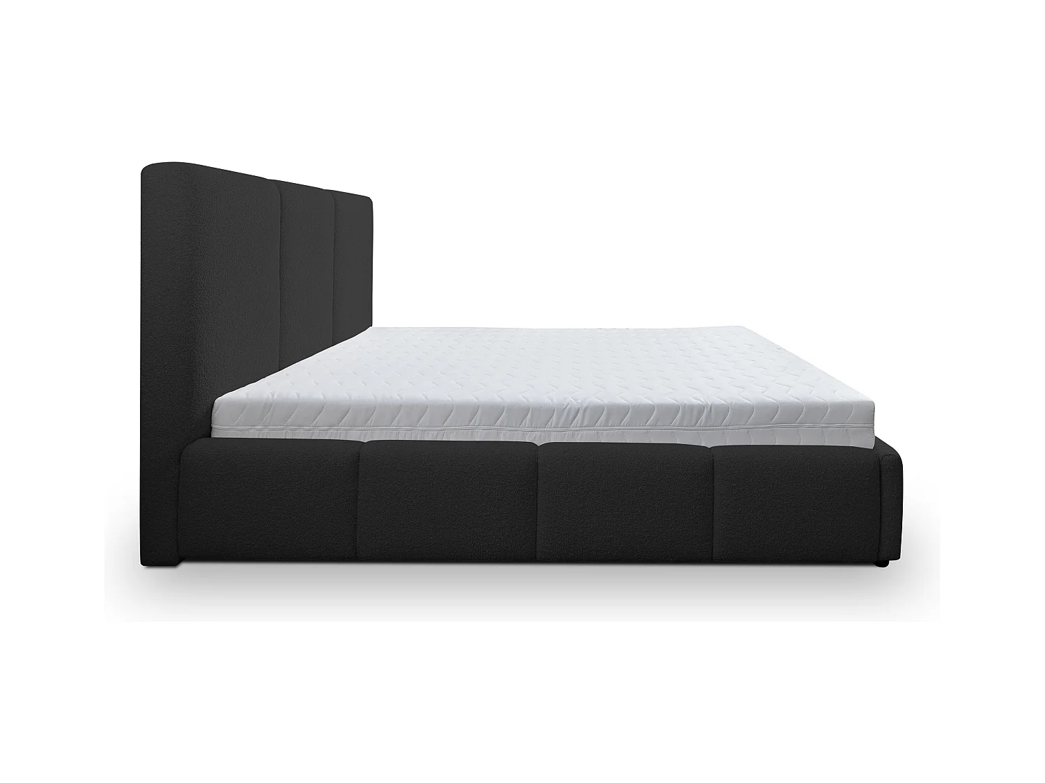 Lit rembourré Basti avec tête de lit, 160 x 200 cm, lit double avec coffre de rangement et sommier à lattes en métal, tissu bouclé, couleur : noir
