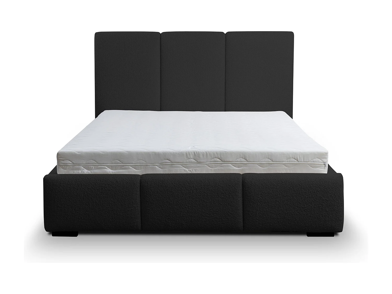 Lit rembourré Basti avec tête de lit, 160 x 200 cm, lit double avec coffre de rangement et sommier à lattes en métal, tissu bouclé, couleur : noir