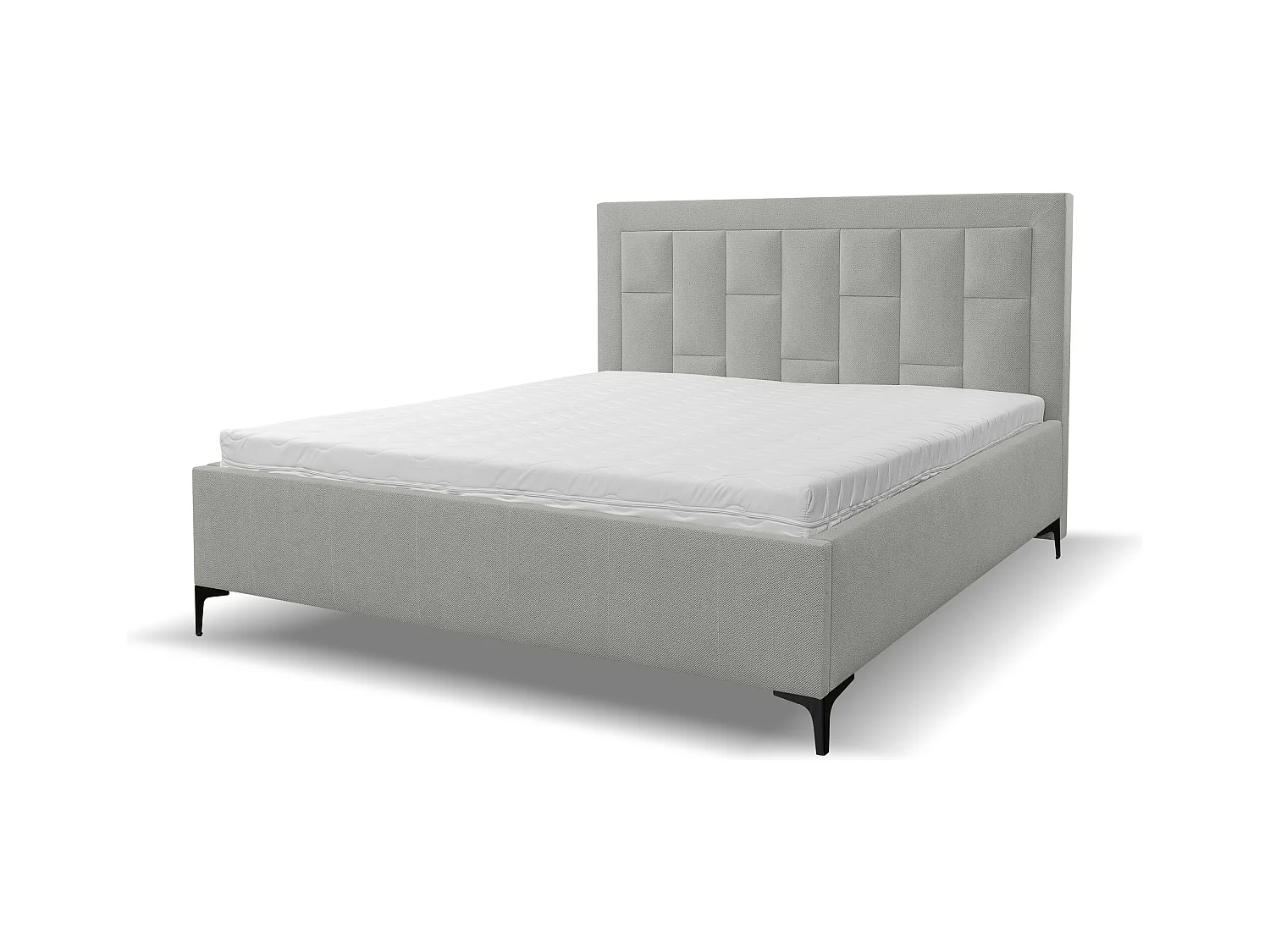 Lit rembourré VENEZIA avec tête de lit, 160 x 200 cm, lit double avec coffre de rangement et sommier à lattes en tissu structuré, tissu velours, couleur : gris