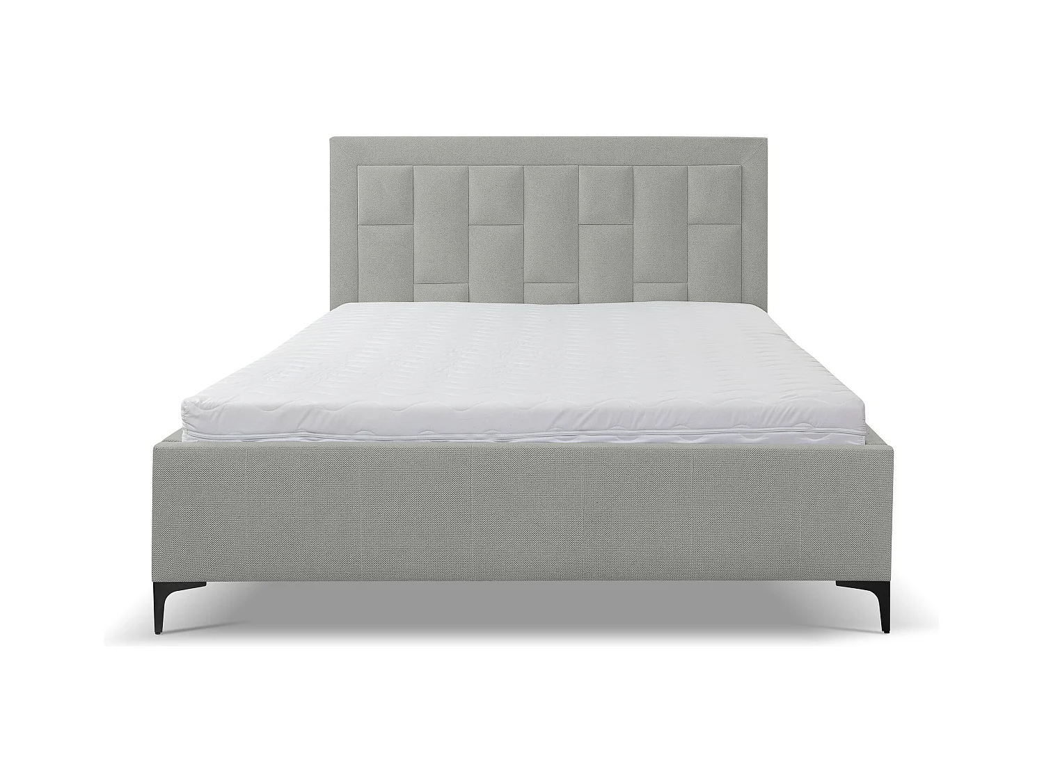 Lit rembourré VENEZIA avec tête de lit, 160 x 200 cm, lit double avec coffre de rangement et sommier à lattes en tissu structuré, tissu velours, couleur : gris