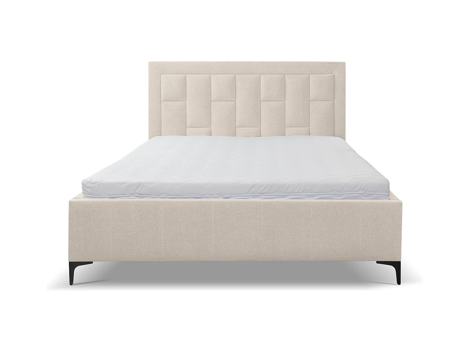 Lit rembourré VENEZIA avec tête de lit, 160 x 200 cm, lit double avec coffre de rangement et sommier à lattes en tissu structuré, velours, couleur : beige