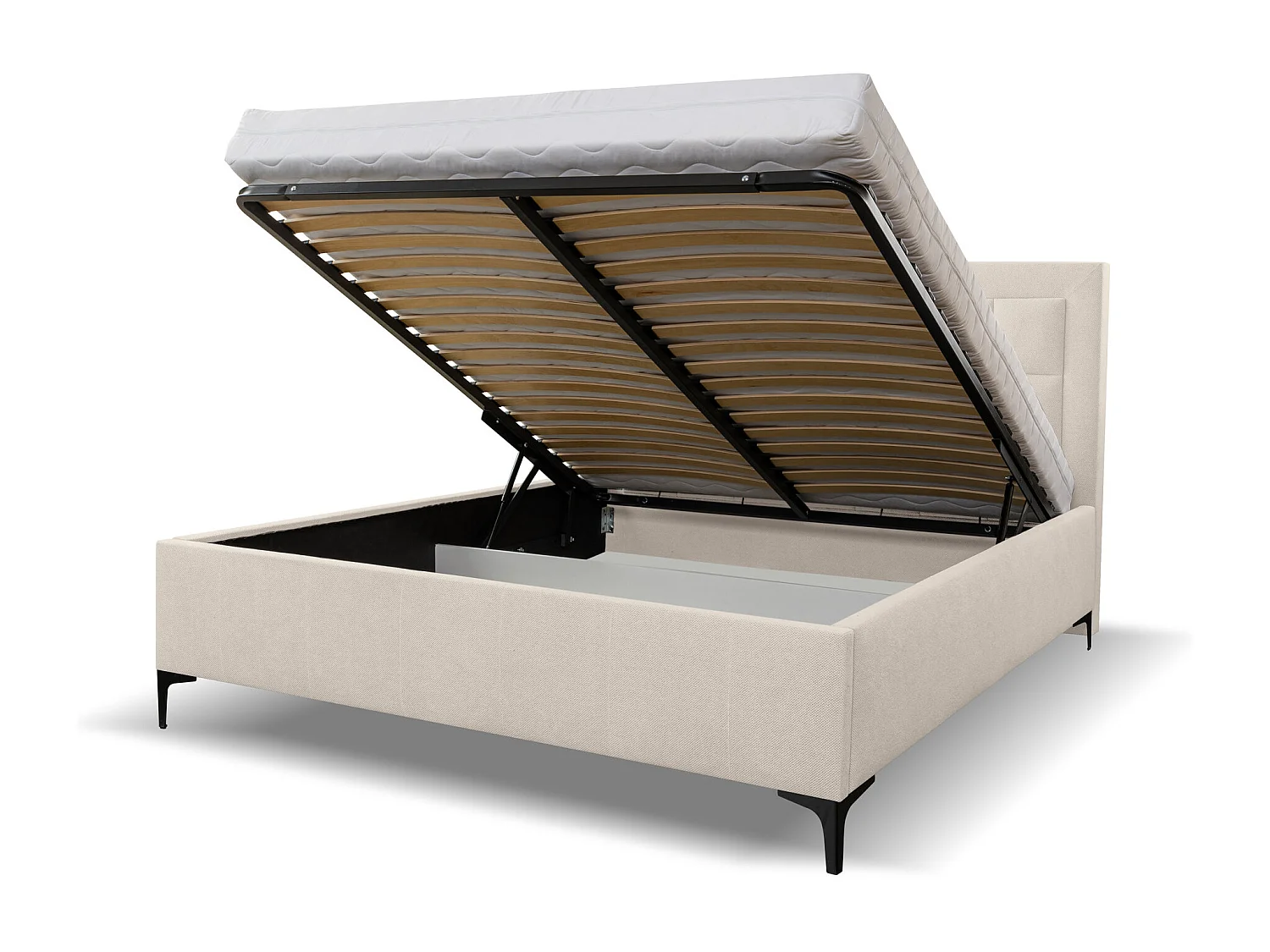 Polsterbett VENEZIA mit Kopfteil, 160 x200 cm, Doppelbett mit Bettkasten und Lattenrost aus Strukturstoff, Velourstoff, Frabe: Beige